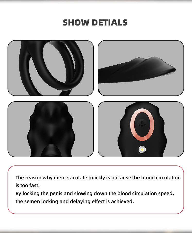 Wireless Remote Control Vibrating Double Ring with Prostate Massager, Silicone Delay Cock Ring — detail image 5