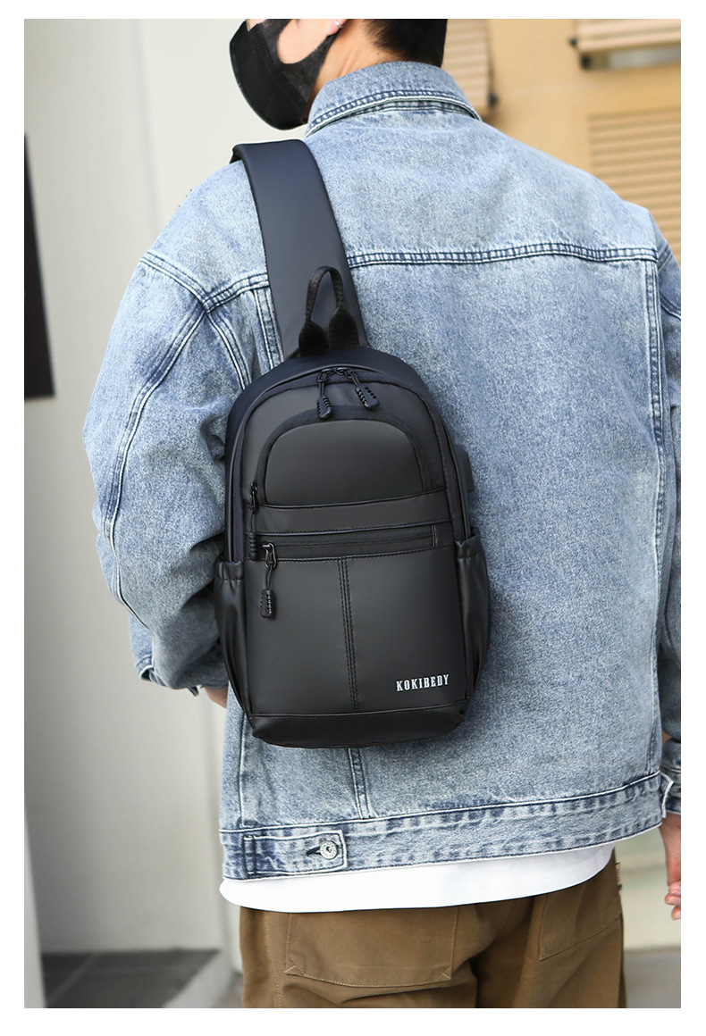 New men's chest bag, casual large-capacity single-shoulder crossbody bag, Korean-style motorcycle bag, water-resistant trendy backpack, cross-border undefined