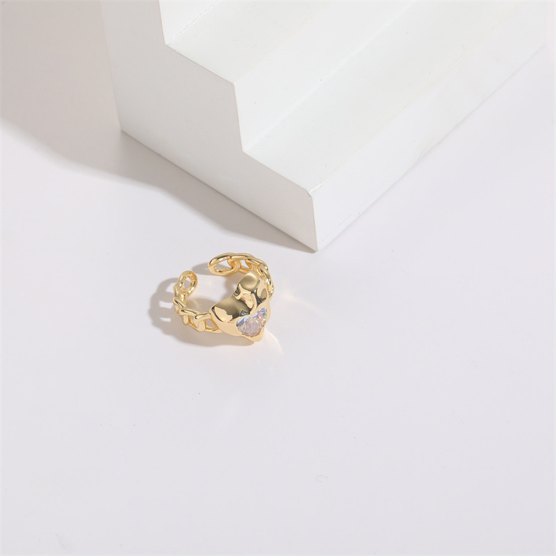 INS Style Devilu0027S Eye Heart Shape Copper Plating Inlay Zircon Rings 1 Piece