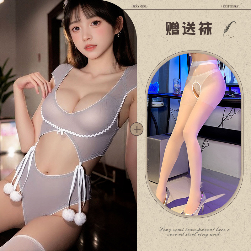 그레이 + 화이트 가랑이 없는 양말
