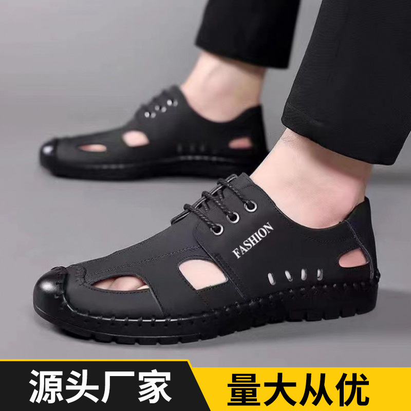 Foreign trade 2024 new men's sandals summer breathable casual shoes cross-border foreign trade hollow hole leather shoes men