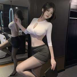 大码新款秘书OL风情趣内衣长袖女性感诱惑制服纯欲性包臀短裙辣妹
