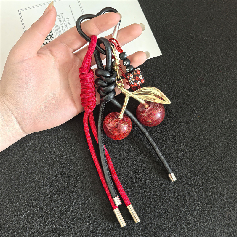 多用途ミュウスタイルかわいいチェリー編組ロープキーホルダーペンダントバッグ装飾ペンダントキーホルダー卸売|undefined