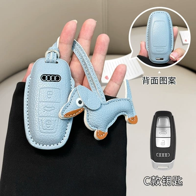 stock for Audi a6l Car key bag - audi-c-linen-blue-blue-dachshund