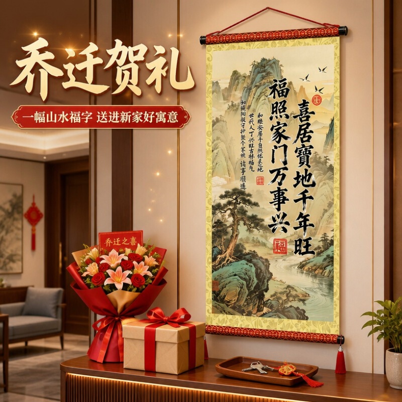 New Home Auspicious Place Thousand-Year Prosperity Hanging Painting for Living Room, Entrance Hall, Study, Calligraphy and Painting, Blessing for the Home, Prosperity for All Things, Scroll Decorative Painting New Home Auspicious Place Thousand-Year Prosperity Hanging Painting for Living Room, Entrance Hall, Study, Calligraphy and Painting, Blessing for the Home, Prosperity for All Things, Scroll Decorative Painting