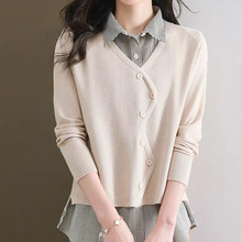 时尚假两件衬衫可外穿打底衫2024秋季新款独特别致女装针织上衣潮