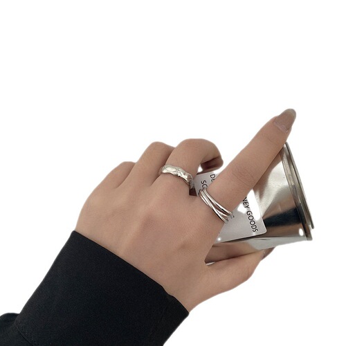 Niche design simple double layer cross set ring female ins trend internet celebrity fashion personality adjustable index finger ring