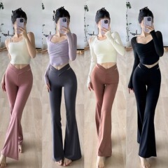 Women's High-Waisted Yoga Pants with Tummy Control, Non-Rolling, and Slightly Flared Design for a Slimming Effect, Outwear for Yoga, Running, and Fitness Training