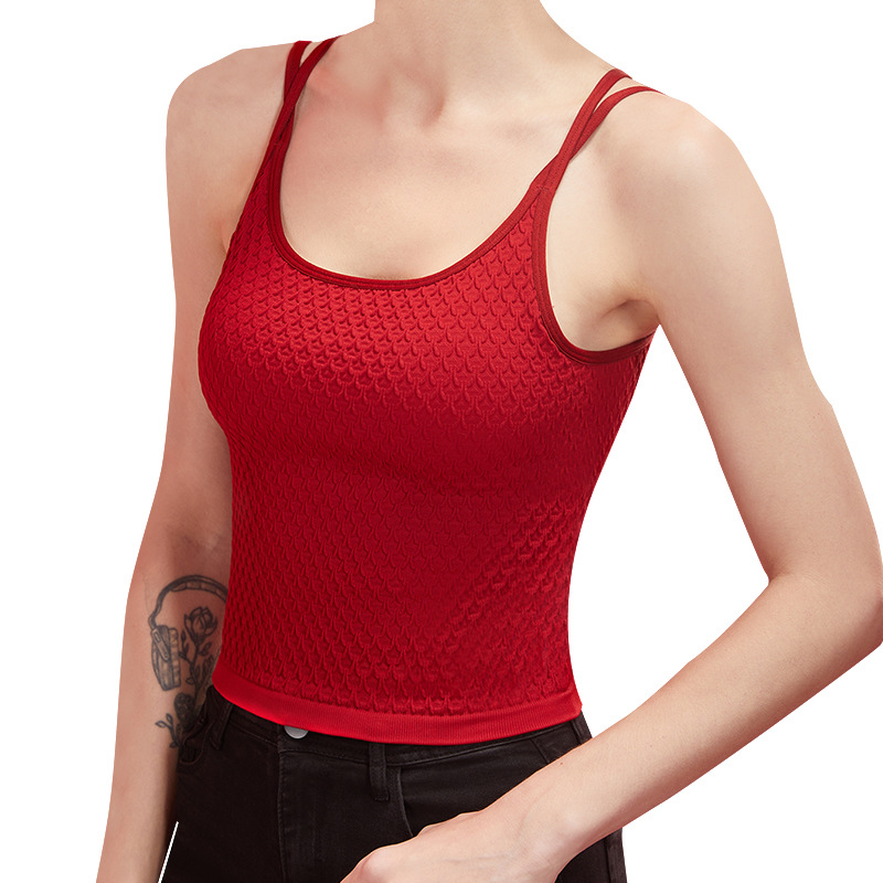 스포츠 베스트 요가 솔리드 컬러 더블 숄더 스트랩 3차원 허니컴 티슈 고정 가슴 패드 이너웨어 피트니스 의류 아우터웨어 캐주얼