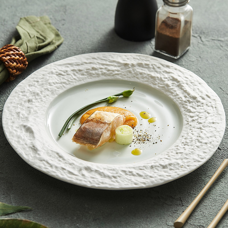 洋食皿ステーキ皿岩レリーフ円盤陶磁器パスタ皿朝食皿洋菓子皿レストラン食器|undefined