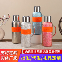 大容量纯钛传家壶双层真空保温杯覆钛钛合金内胆高端礼品壶水壶