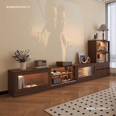实木中古风电视柜茶几一体组合边柜客厅家用复古收纳储