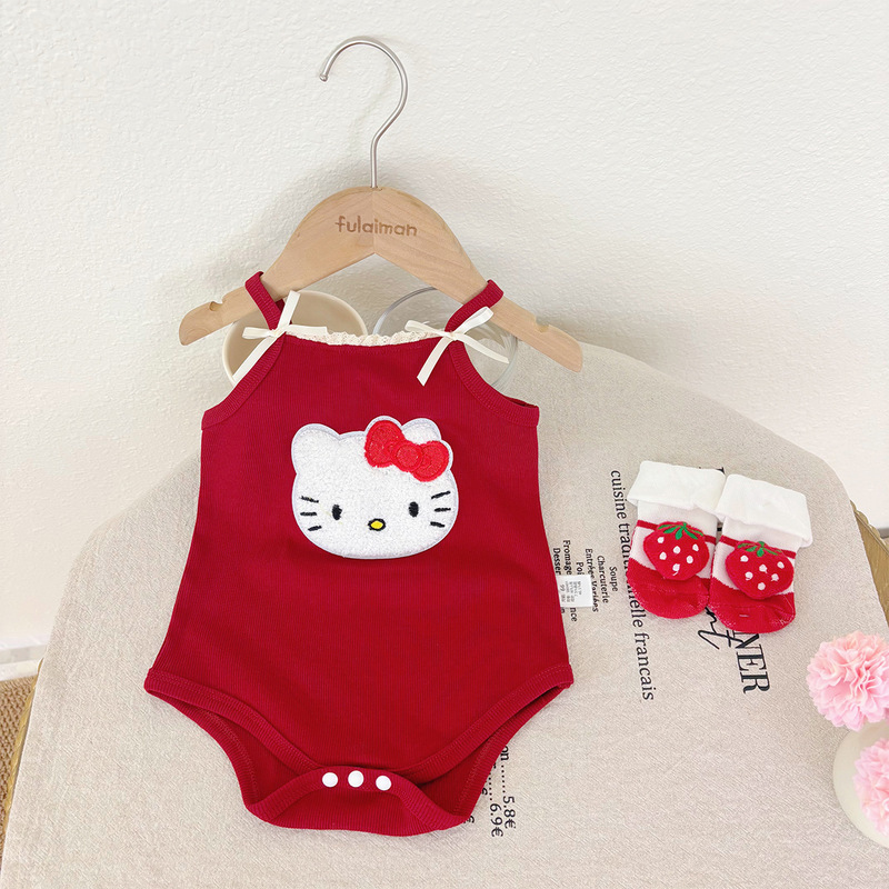 Baby Summer Sling Bag Baby Girl Cute Kt Kitten Jumpsuit Newborn Baby 100-Day Photo Full Moon Suit