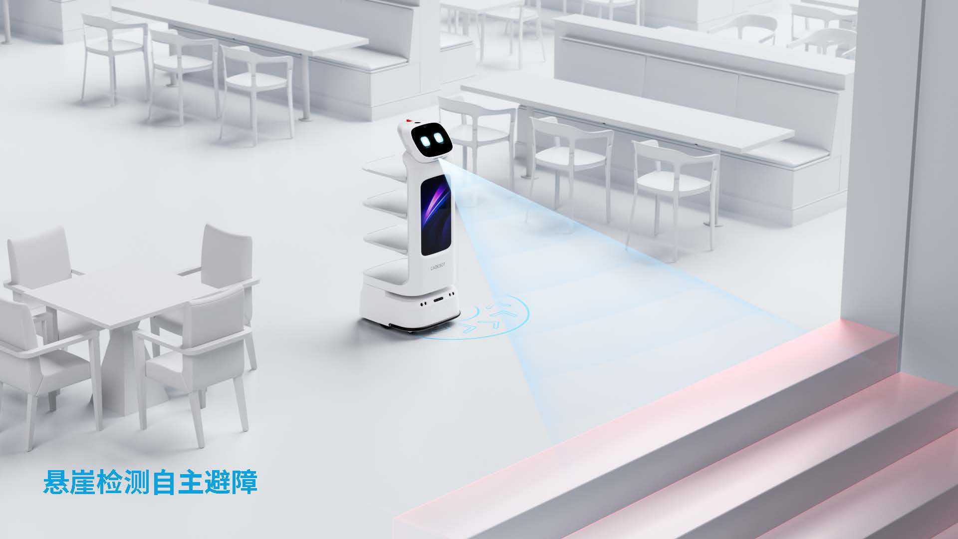 The new type of food delivery robot features intelligent ordering, hotel commercial services, front desk hall navigation, welcoming, reception and publicity undefined