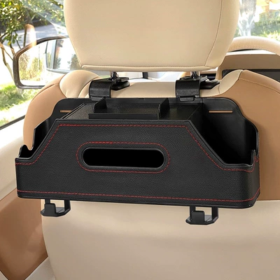 rack, multifunctional car interior organizer, Car cup holder/beverage holder - black-chair-back-dual-cup-holder-storage-box