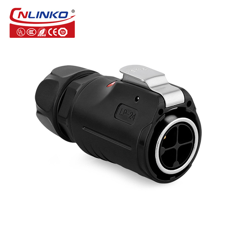 防水連接器 M24大電流防水航空插頭 4芯面板安裝式防水電連接器