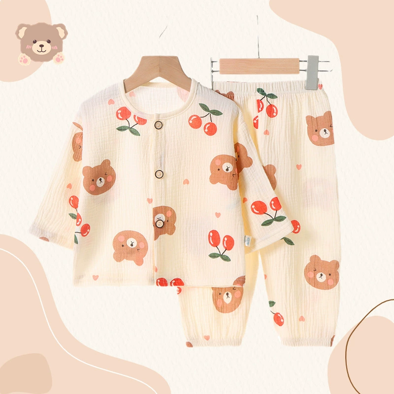 Summer cotton children's pijama, thin cartoon set, with short sleeve