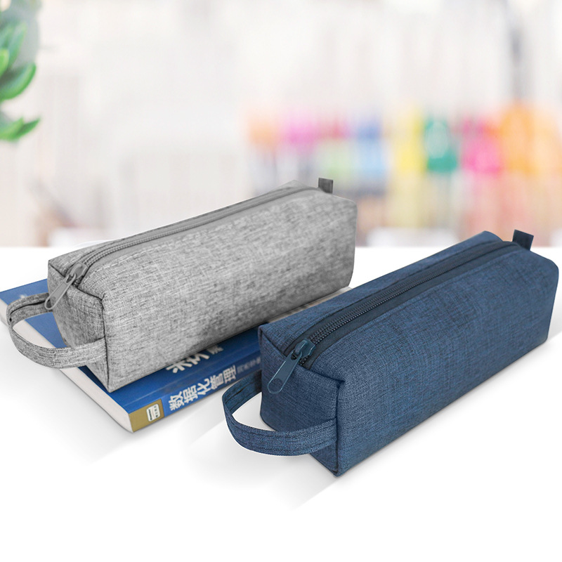 Factory wholesale canvas pencil case three-dimensional portable zipper bag extra large capacity stationery box student pencil storage