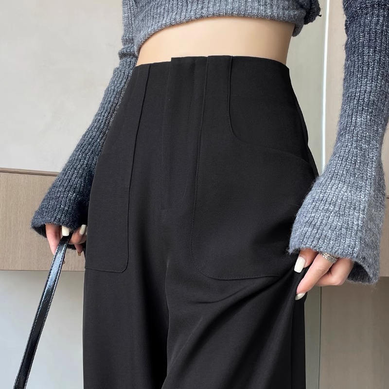 Negro de cintura alta versión estrecha traje pantalones de piernas anchas para mujeres 2024 otoño nuevos pantalones casuales rectos y delgados