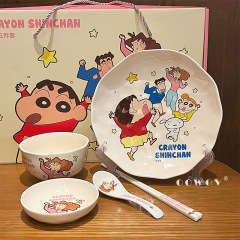 クレヨンしんちゃん 陶器食器セット 新しい高価値家庭用かわいいボウルと皿食器 高温耐性誕生日プレゼント