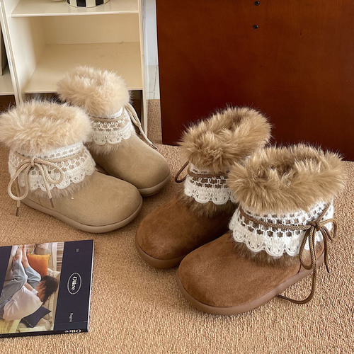 Vintage Casual Versatile Snow Boots for Women 2025 Autumn/Winter New Thick Sole Fluffy Fleece Lined Thick Warm Cotton Shoes