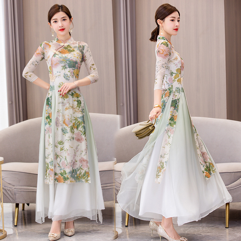9620 Spring and Summer Classical Dance Cheongsam Dance Costume with Gauze Body, Chinese Dance Ethnic Dance Practice Outfit, National Style 9620 Spring and Summer Classical Dance Cheongsam Dance Costume with Gauze Body, Chinese Dance Ethnic Dance Practice Outfit, National Style