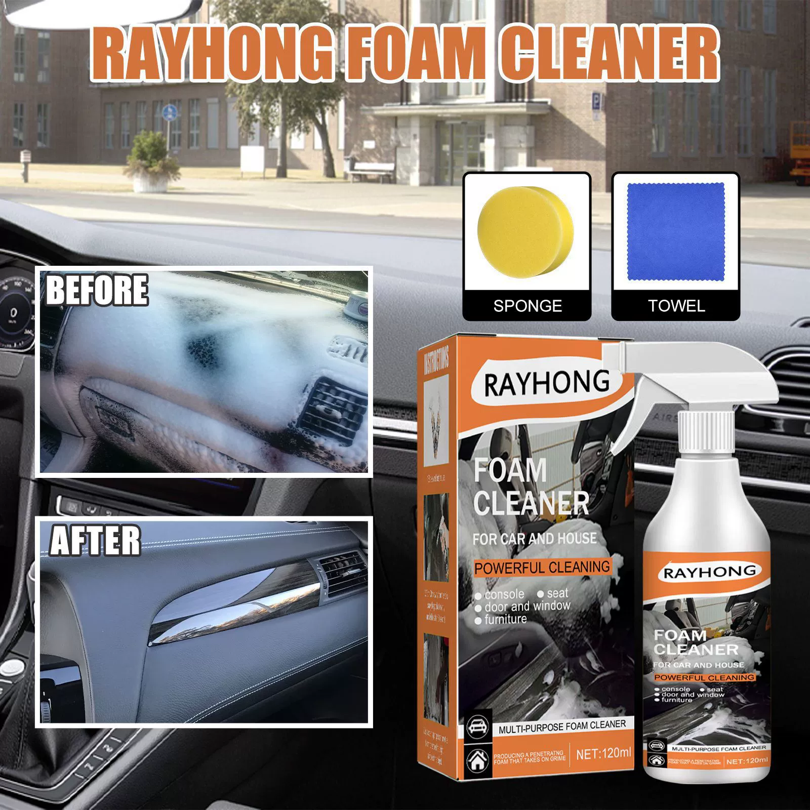Rayhong Автомобильный многофункциональный пенный очиститель для автомобильных тканевых сидений руль пластиковый очиститель пятен