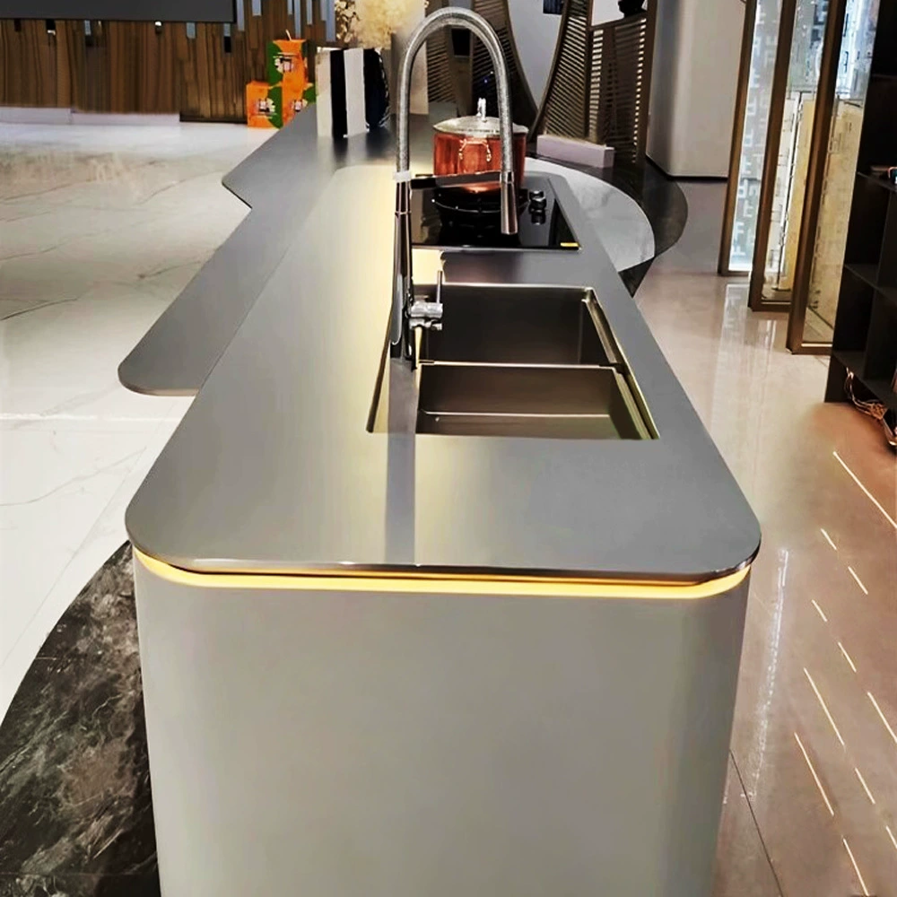 Кухонный остров из нержавеющей стали 304 с интегрированной раковиной и варочной панелью, бесшовное соединение