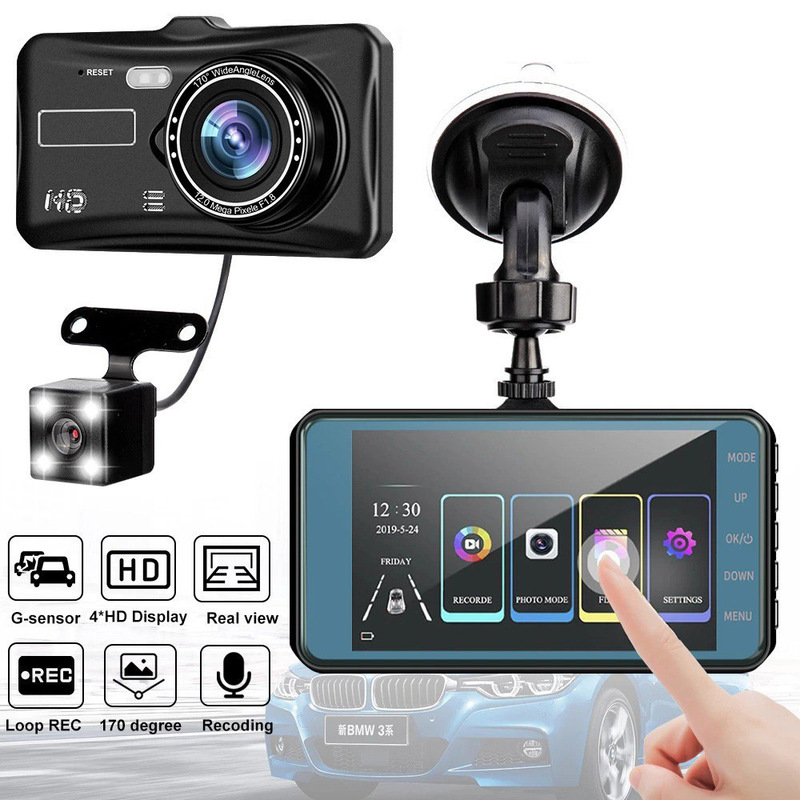 Touch Screen 4inch Driving Recorder Hd Dual Lens 1080P Privacy Recorder with Reversing Image