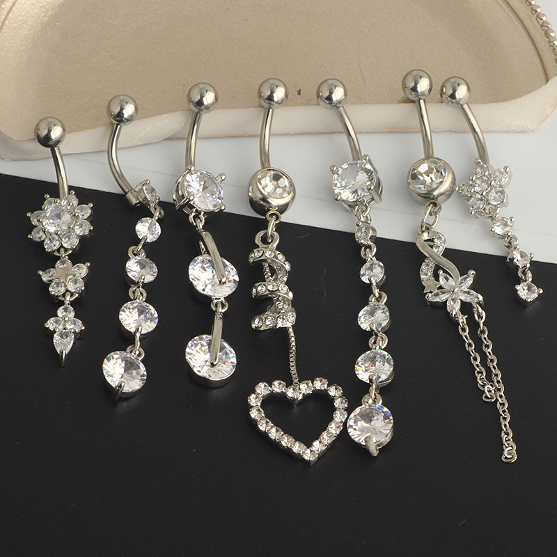 1 Piece, 1 Set Quantity Daily, Party, Street Occasion 1 Piece 1 Set Belly Rings Simple Style Shiny Heart Shape 304 Stainless Steel Belly Rings