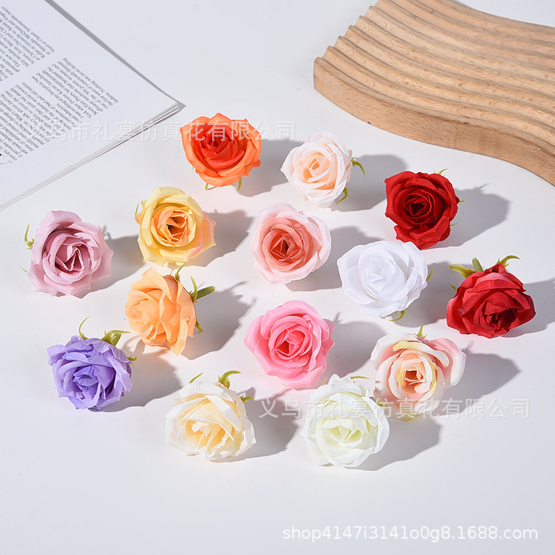 Cross-Border 4cm Small Rose Head DIY Silk Fake Flower Garland Material Artificial Flower Wedding Arrangement Flower Wall Props