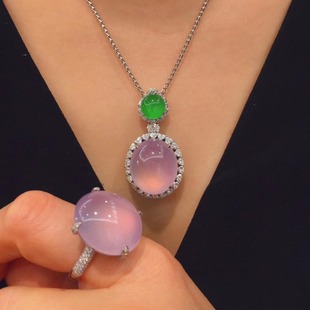 Jadeite Ice Violet Egg Face Ring Pendant Women's Set Myanmar Natural Old Pit A Goods Jadeite Bracelet Pendant