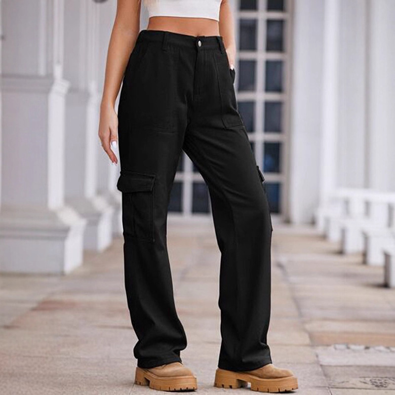 European and American Cross-Border Aliexpress Foreign Trade Multi-Pocket Cargo Casual Pants Women Loose Slimming Trendy Wide-Leg Long Pants European and American Cross-Border Aliexpress Foreign Trade Multi-Pocket Cargo Casual Pants Women Loose Slimming Trendy Wide-Leg Long Pants