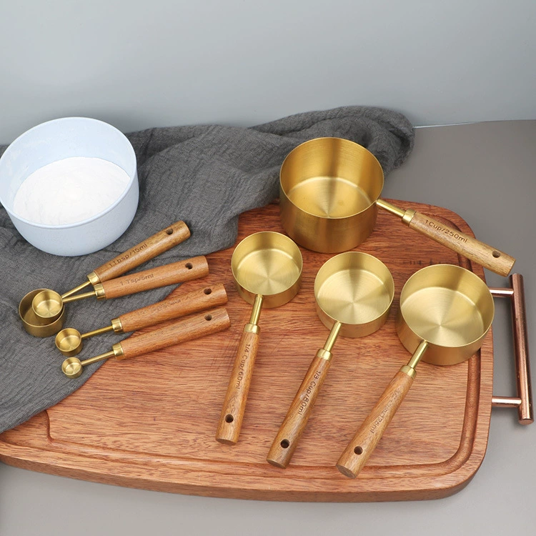 В наличии медная Акация с деревянной ручкой мерная ложка для выпечки мерная ложка из нержавеющей стали костюм из четырех частей
