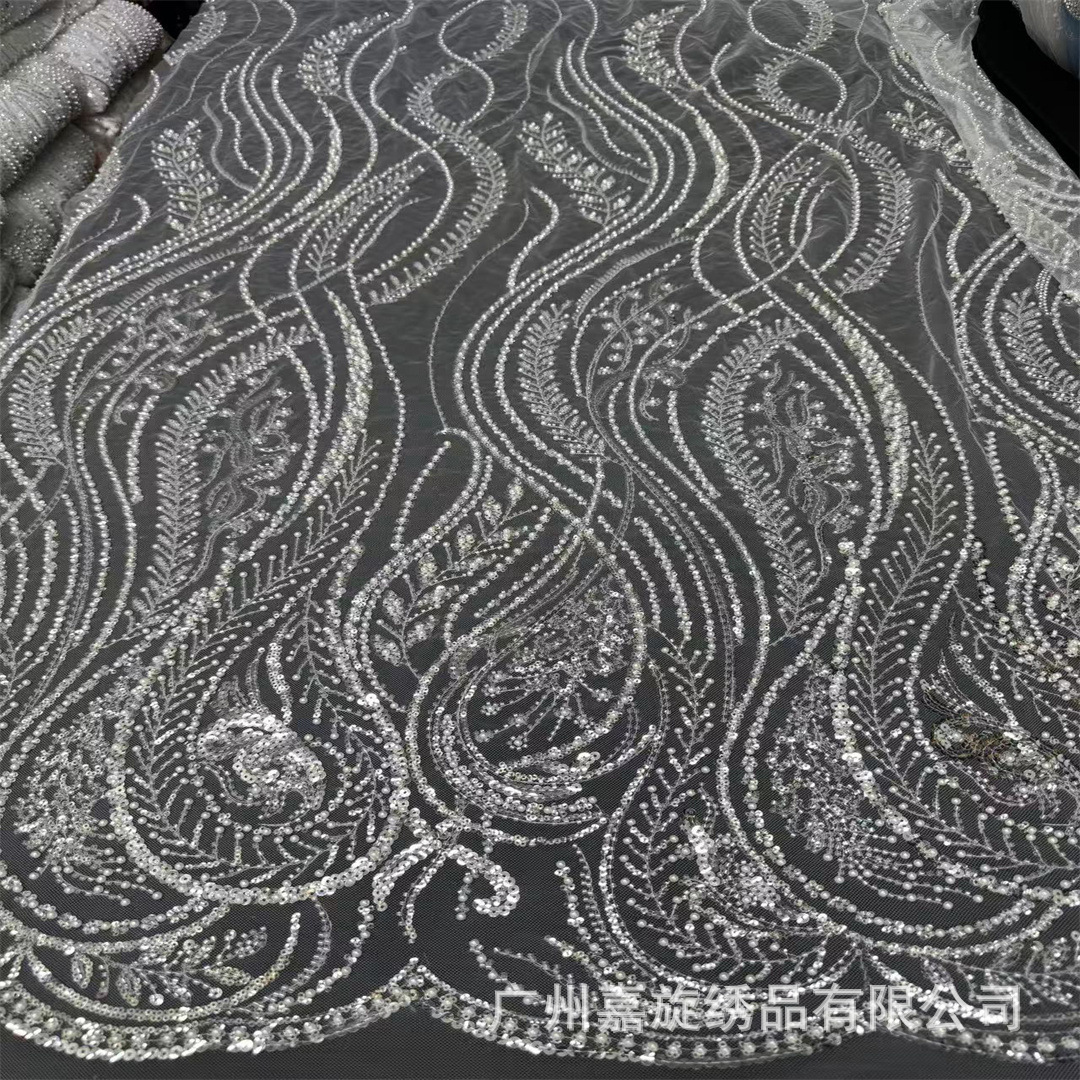 Nuevas cuentas de cristal ultra brillantes, lentejuelas, tela bordada con cuentas en tubo, vestido de novia, vestido de banquete, encaje bordado con cuentas