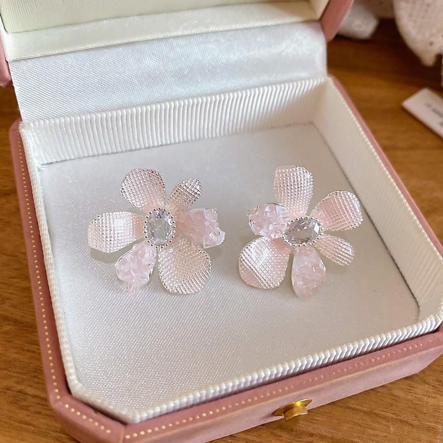 Aguja de plata Corea del Sur diamante Opal flor pendientes diseño fresco Rosa pendientes moda pendientes dulces al por mayor