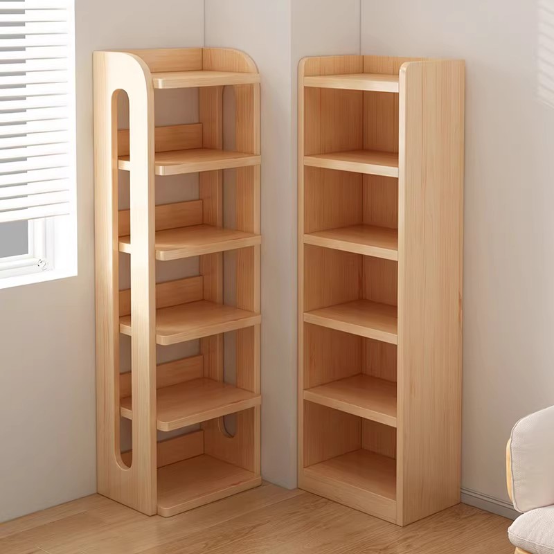 Estante de madera sólida estante de piso integrado contra la pared escritorio almacenar armario de esquina casero simple de hendidura librería
