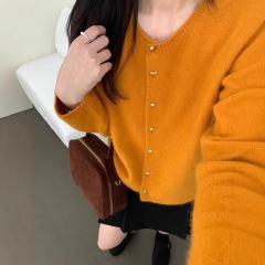早秋新款羊毛开衫女100纯羊毛圆领时尚软糯洋气羊绒针织毛衣外套