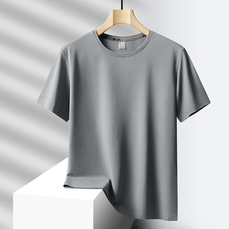 Camiseta de seda de hielo de nuevo estilo de verano de talla extra grande para hombres, tops deportivos casuales, camisetas de secado rápido, camisetas de manga corta para hombres con cuello redondo, gordos