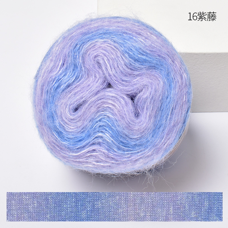 Cálido gradiente de lujo mohair sección larga teñido mohair hilo fino ganchillo suéter seda joven mohair lana bola