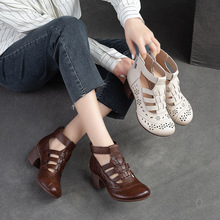 上海杰骤夏季新款高跟凉鞋圆头罗马风凉靴透气舒适时尚款百搭女鞋