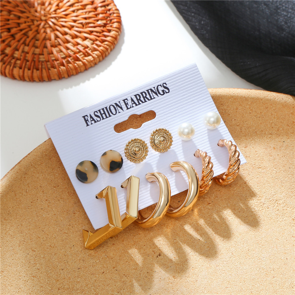 Ensemble de 6 boucles d39oreilles en acrylique avec perles gomtriques europennes et amricainespicture4