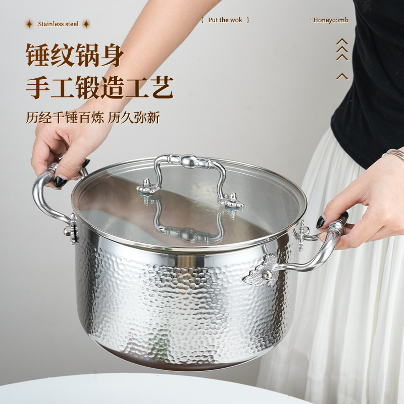 Olla de Acero Inoxidable 304 de Alta Gama con Doble Asa para Hot Pot, Olla para Guisos Caseros, Olla Multiusos para Pollo con Coco, Engrosada.