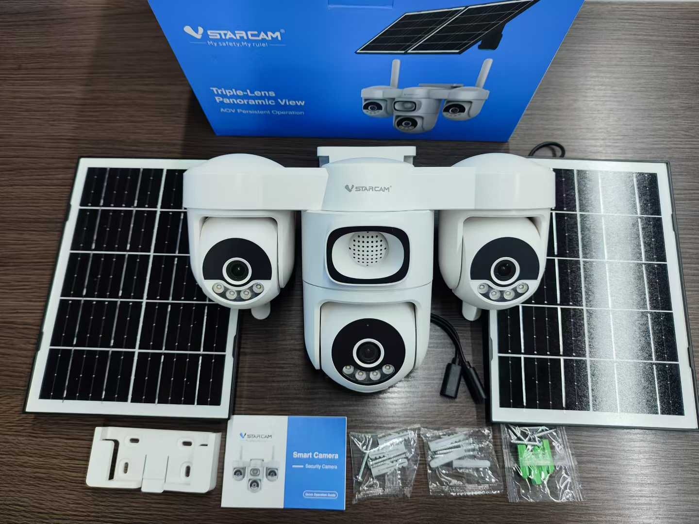Tres ojos AOV monitor de cámara solar 360 grados sin ángulo muerto sin electricidad sin red cámara de vigilancia al aire libre de visión nocturna