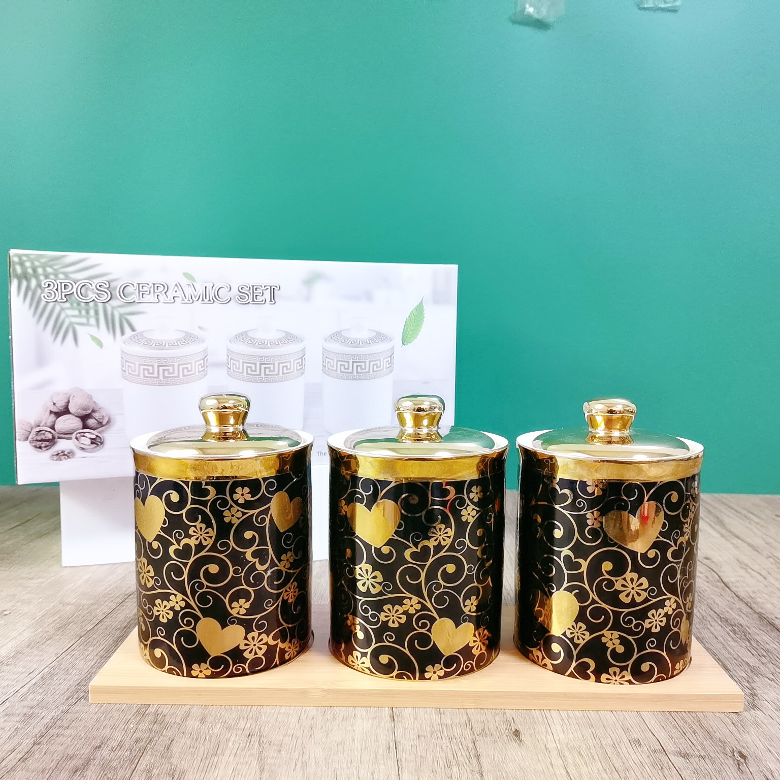 Exportación cerámica sellado tarro cocina almacenamiento tarro con tablero de madera café té tarro granos almacenamiento tarro traje