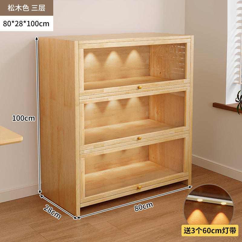 Librería de madera maciza a prueba de polvo integrada contra la pared Armario de almacenamiento de color nogal Armario de almacenamiento Armario de piso Estantería para el hogar