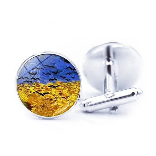 Van Gogh Starry Night Cufflinks Timeless Gemstone French Men's Shirt Silver Cufflinks Cross-border Bestselling Accessory Wholesale