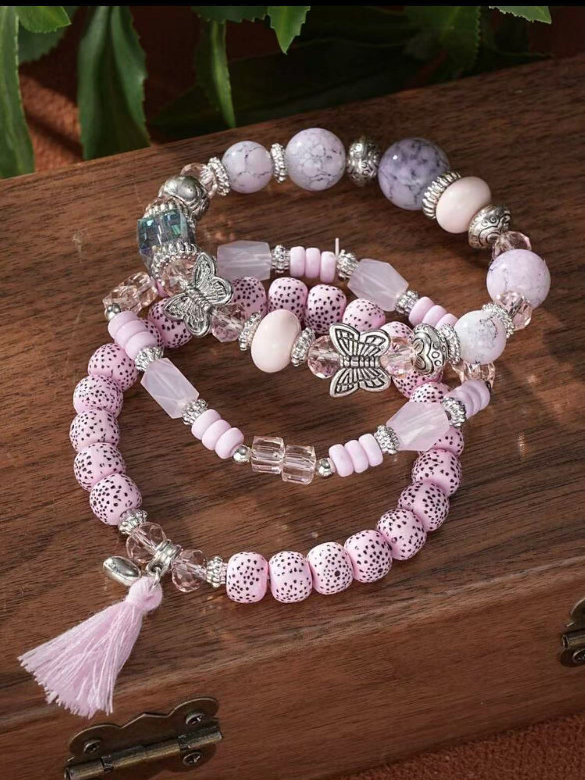 Bohemia pulsera al por mayor precio bajo cadena de ágata flange de vidrio de colores pulsera de mariposa de galvón eléctrica cuatro paquetes