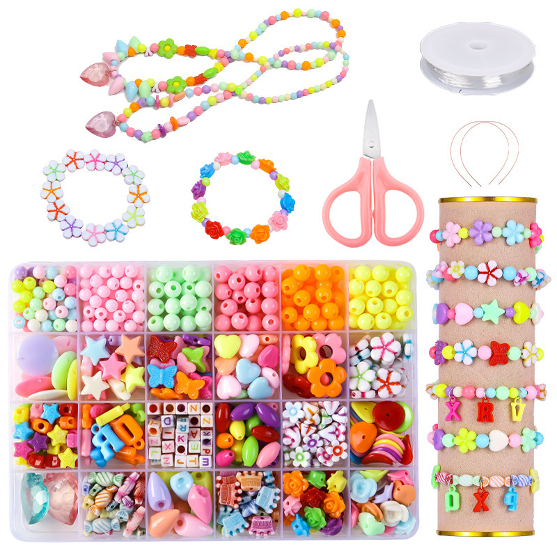 DIY Kidsren's Beaded Bracelet Educational Toys Acrylic Beads Jewelry Making Tool Set Handmade Material Package