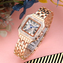 新款方形手表优雅时尚钢带镶钻女士手表简约罗马数字石英腕表